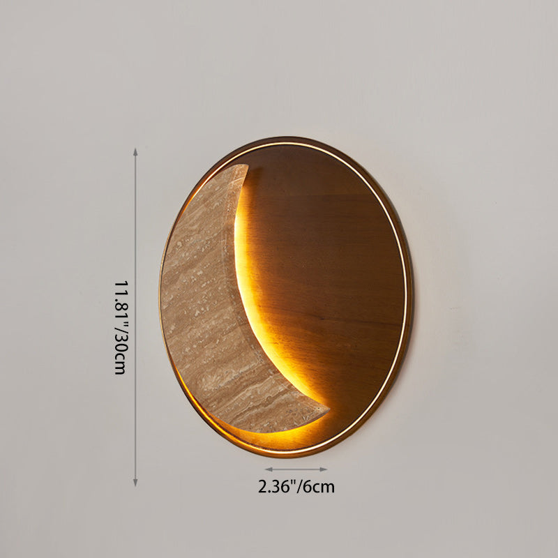 Japanese & Wood Moon-Shaped Round LED Wall Sconce Lamp