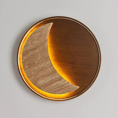 Japanese & Wood Moon-Shaped Round LED Wall Sconce Lamp