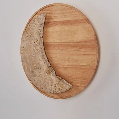 Japanese & Wood Moon-Shaped Round LED Wall Sconce Lamp