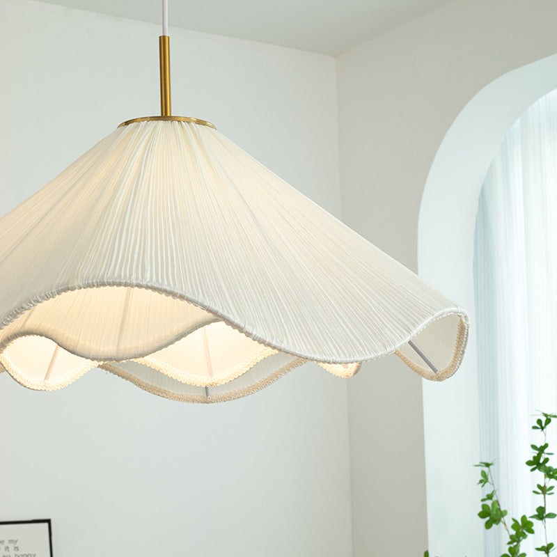 Contemporary Nordic Fabric & Iron Pleated Cone 1-Light Pendant Light For Bedroom, Living Room & Dining Room