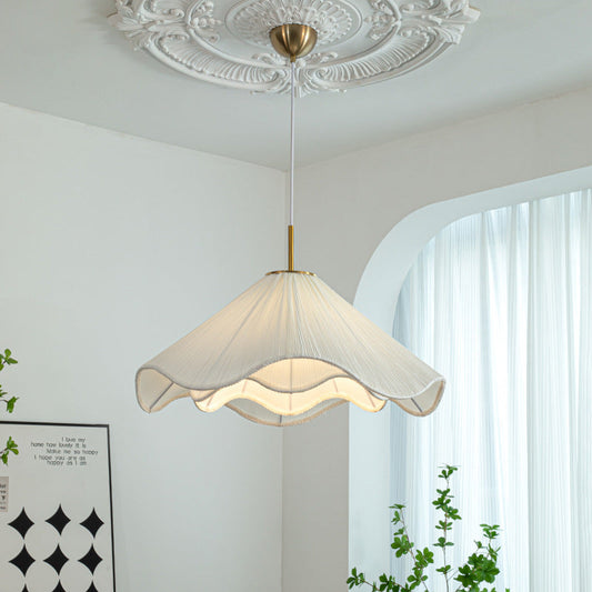 Contemporary Nordic Fabric & Iron Pleated Cone 1-Light Pendant Light For Bedroom, Living Room & Dining Room