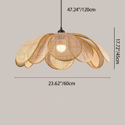 Traditional Japanese Rattan Petal 1-Light Pendant Light With Adjustable Cord For Dining Room, Bedroom & Living Room