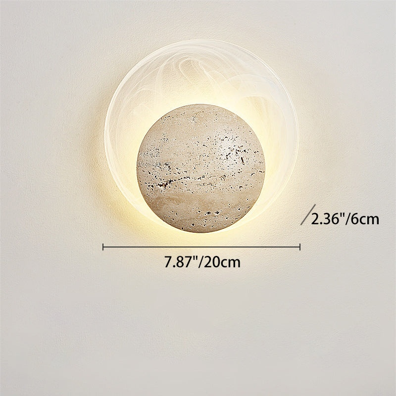 Traditional Japanese Stone Glass Round LED Wall Sconce Lamp