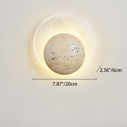 Traditional Japanese Stone Glass Round LED Wall Sconce Lamp