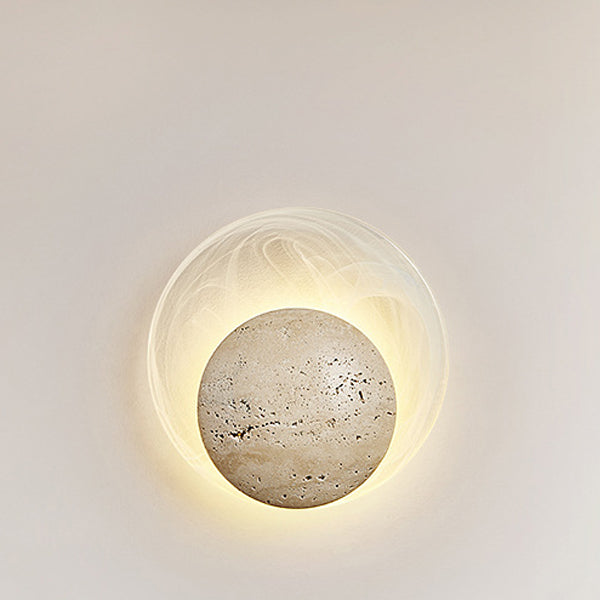 Traditional Japanese Stone Glass Round LED Wall Sconce Lamp