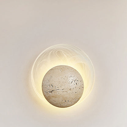 Traditional Japanese Stone Glass Round LED Wall Sconce Lamp