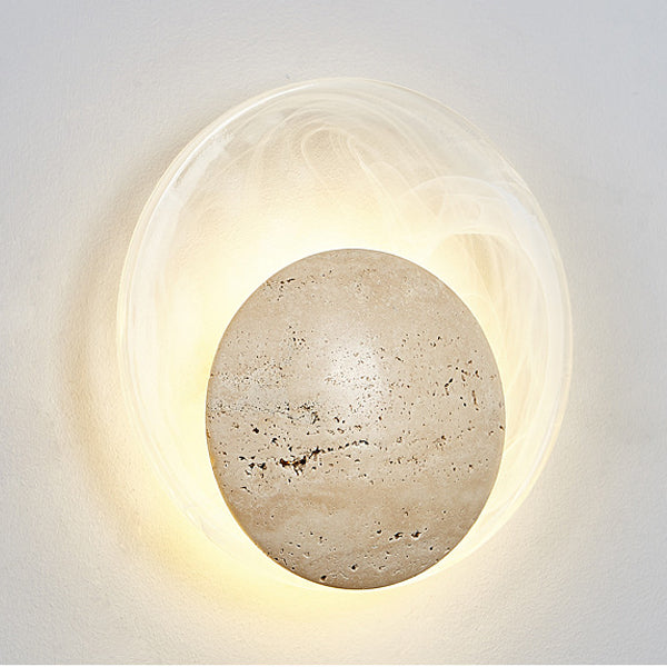 Traditional Japanese Stone Glass Round LED Wall Sconce Lamp