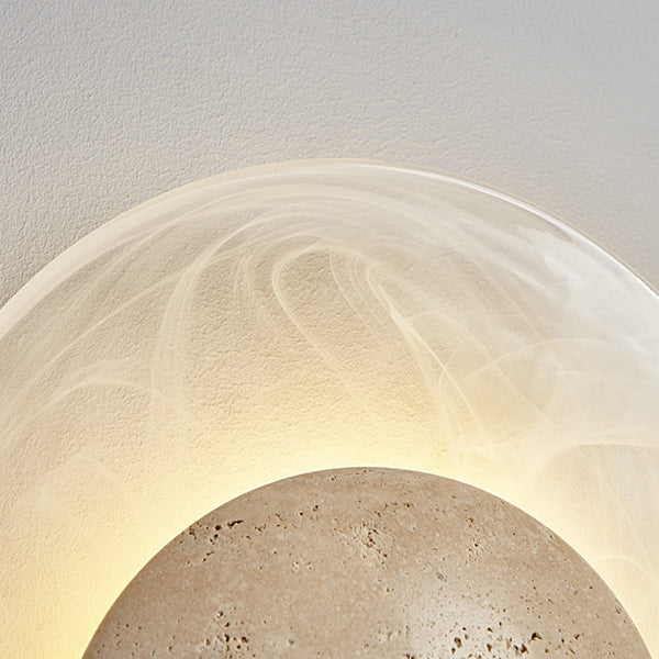 Traditional Japanese Stone Glass Round LED Wall Sconce Lamp