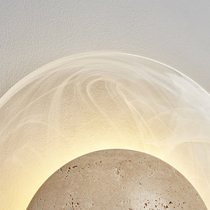 Traditional Japanese Stone Glass Round LED Wall Sconce Lamp