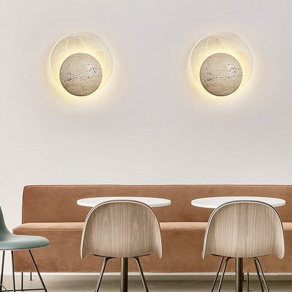 Traditional Japanese Stone Glass Round LED Wall Sconce Lamp