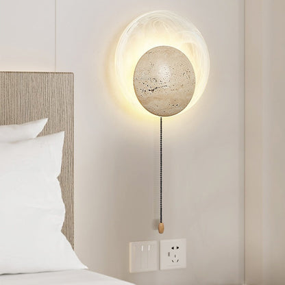 Traditional Japanese Stone Glass Round LED Wall Sconce Lamp