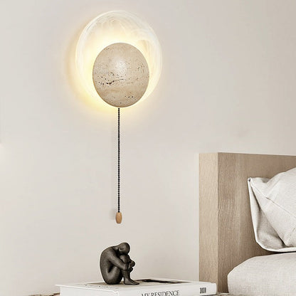 Traditional Japanese Stone Glass Round LED Wall Sconce Lamp