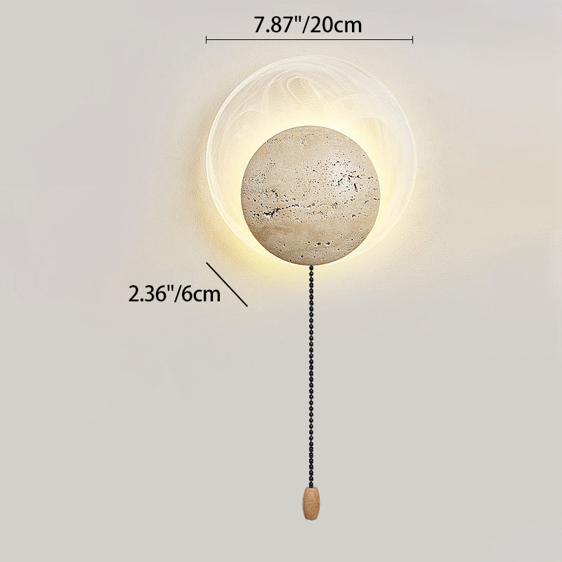 Traditional Japanese Stone Glass Round LED Wall Sconce Lamp