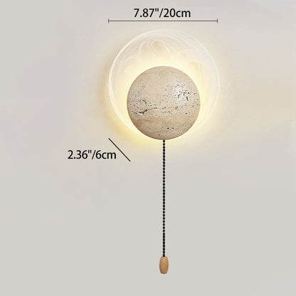 Traditional Japanese Stone Glass Round LED Wall Sconce Lamp