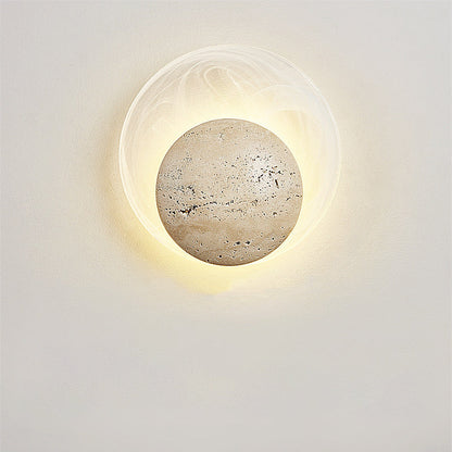 Traditional Japanese Stone Glass Round LED Wall Sconce Lamp