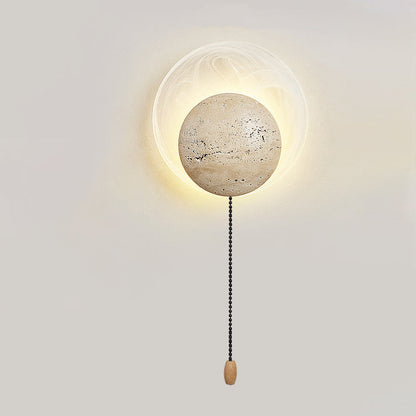 Traditional Japanese Stone Glass Round LED Wall Sconce Lamp
