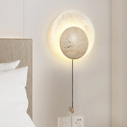 Traditional Japanese Stone Glass Round LED Wall Sconce Lamp