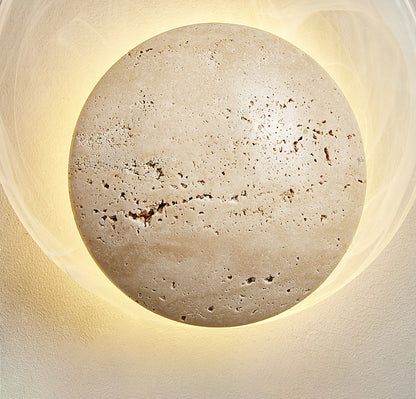 Traditional Japanese Stone Glass Round LED Wall Sconce Lamp