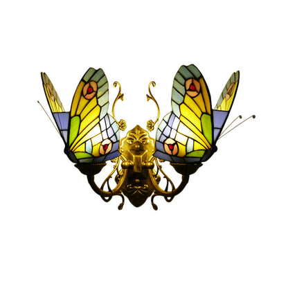Tiffany Iron Butterfly-shaped 2-Light Wall Sconce Lamp