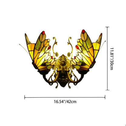 Tiffany Iron Butterfly-shaped 2-Light Wall Sconce Lamp