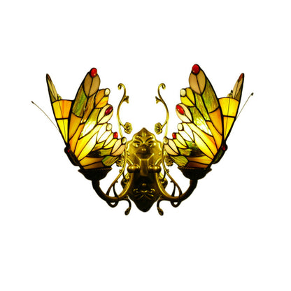 Tiffany Iron Butterfly-shaped 2-Light Wall Sconce Lamp