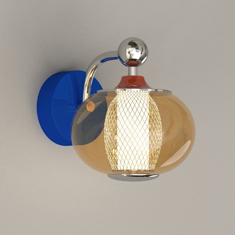 Nordic Iron Glass Lantern-shaped LED Wall Sconce Lamp