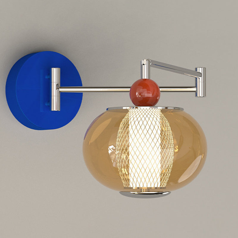 Nordic Iron Glass Lantern-shaped LED Wall Sconce Lamp