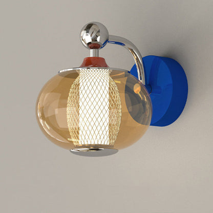 Nordic Iron Glass Lantern-shaped LED Wall Sconce Lamp