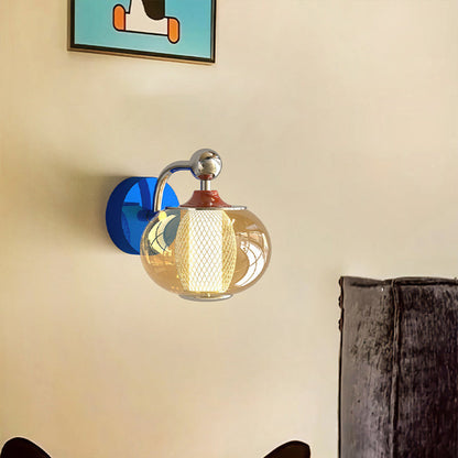 Nordic Iron Glass Lantern-shaped LED Wall Sconce Lamp