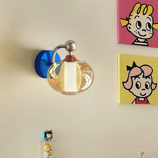 Nordic Iron Glass Lantern-shaped LED Wall Sconce Lamp