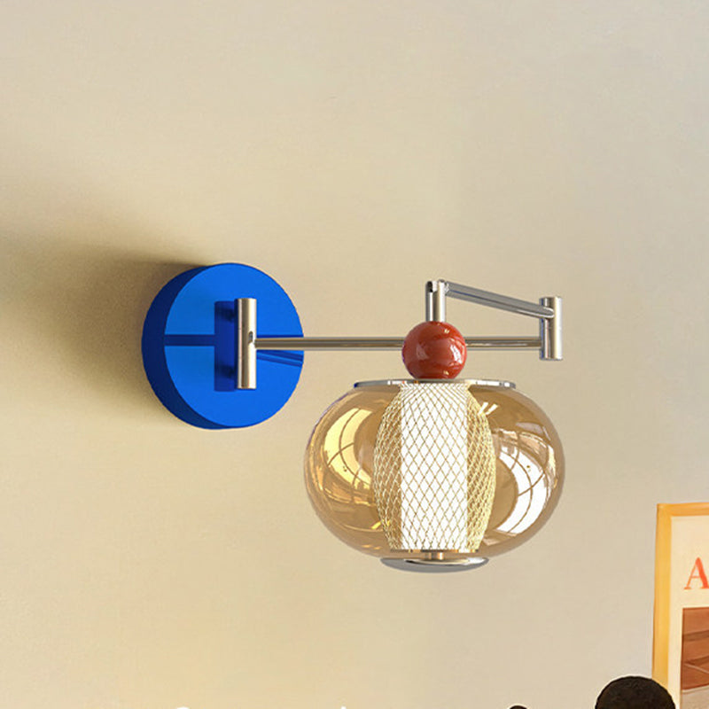 Nordic Iron Glass Lantern-shaped LED Wall Sconce Lamp