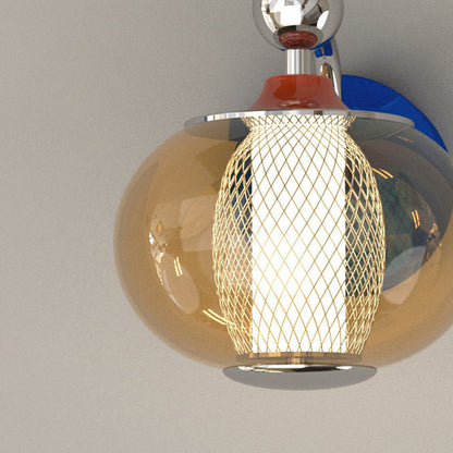 Nordic Iron Glass Lantern-shaped LED Wall Sconce Lamp