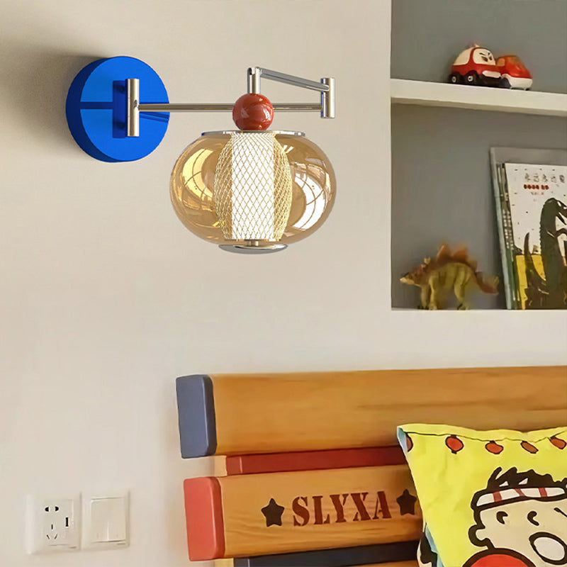 Nordic Iron Glass Lantern-shaped LED Wall Sconce Lamp