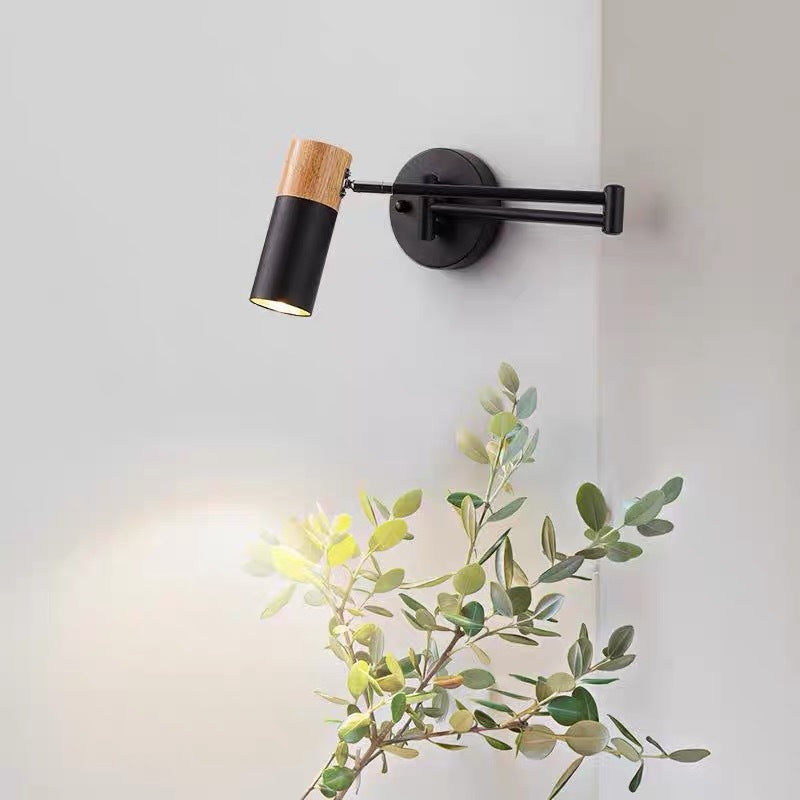 Extendable Solid Wood Rotatable 1-Light Wall Sconce Lamp