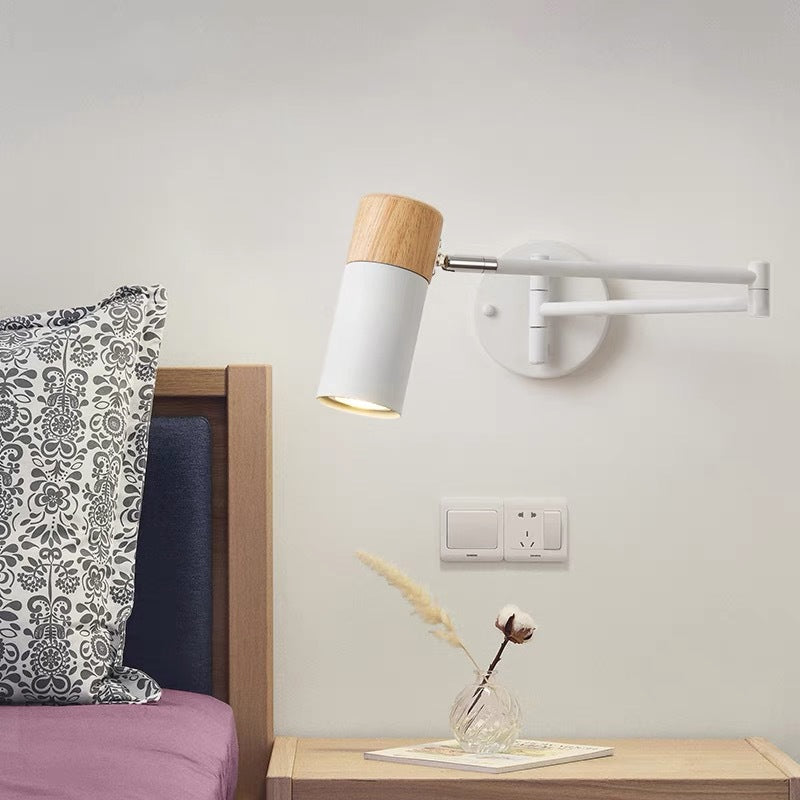 Extendable Solid Wood Rotatable 1-Light Wall Sconce Lamp