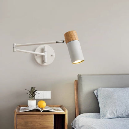 Extendable Solid Wood Rotatable 1-Light Wall Sconce Lamp