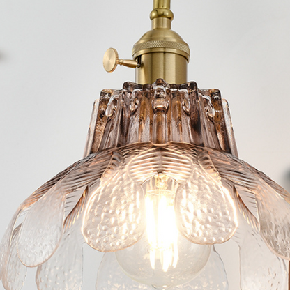 French Wood Glass Shade Flower 1-Light Wall Sconce Lamp