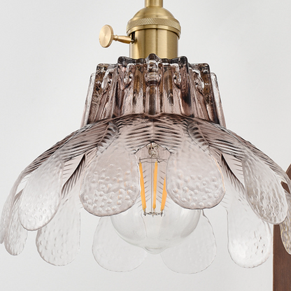 French Wood Glass Shade Flower 1-Light Wall Sconce Lamp