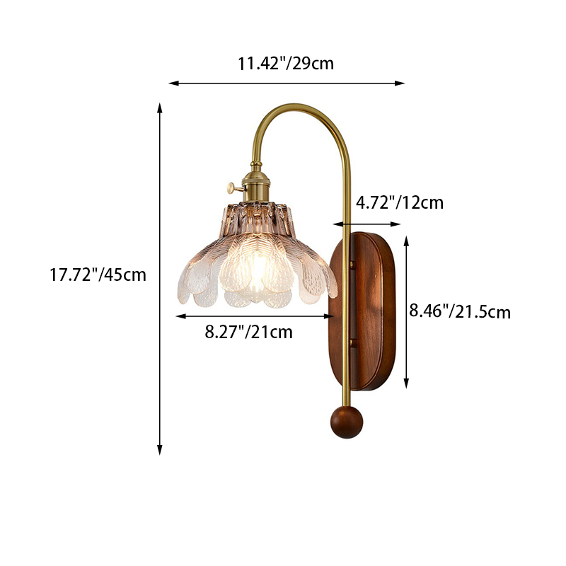 French Wood Glass Shade Flower 1-Light Wall Sconce Lamp
