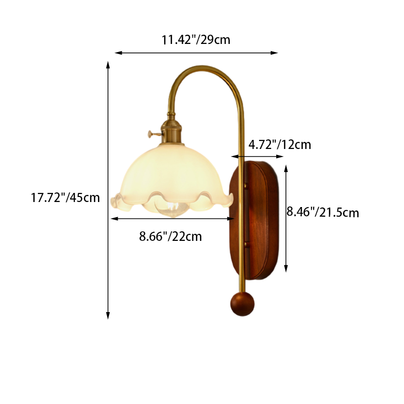 French Wood Glass Shade Flower 1-Light Wall Sconce Lamp