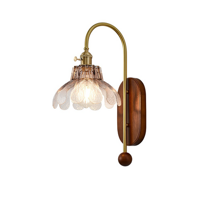 French Wood Glass Shade Flower 1-Light Wall Sconce Lamp