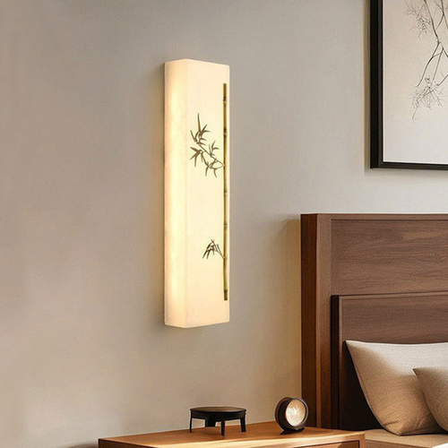 Chinese Rectangular Bamboo Pattern LED Wall Sconce Lamp