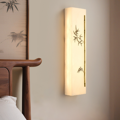 Chinese Rectangular Bamboo Pattern LED Wall Sconce Lamp
