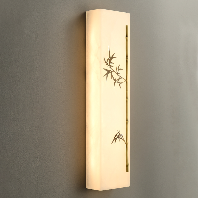 Chinese Rectangular Bamboo Pattern LED Wall Sconce Lamp
