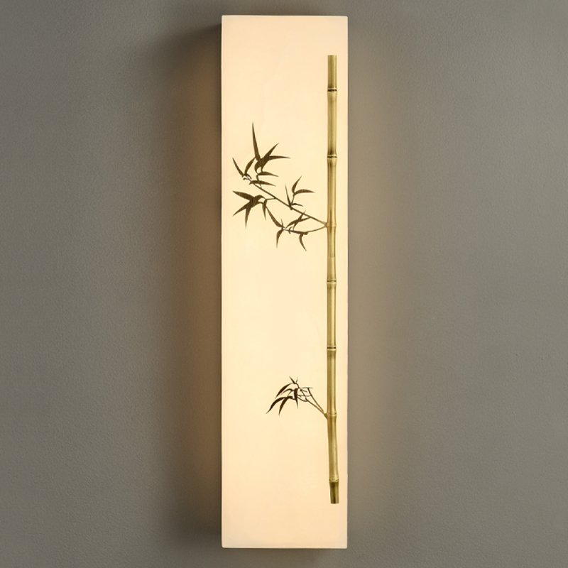 Chinese Rectangular Bamboo Pattern LED Wall Sconce Lamp