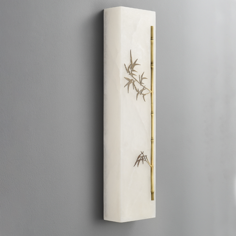 Chinese Rectangular Bamboo Pattern LED Wall Sconce Lamp