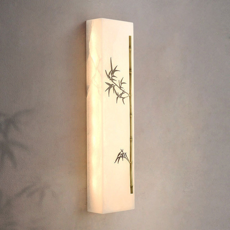Chinese Rectangular Bamboo Pattern LED Wall Sconce Lamp