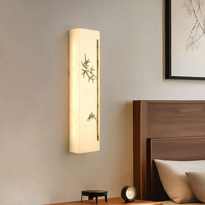 Chinese Rectangular Bamboo Pattern LED Wall Sconce Lamp