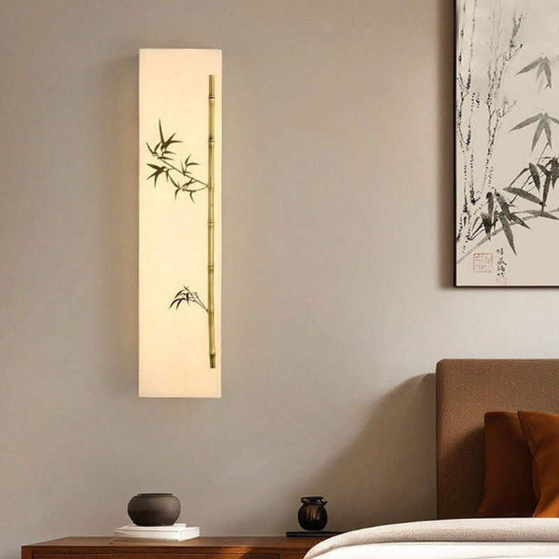 Chinese Rectangular Bamboo Pattern LED Wall Sconce Lamp