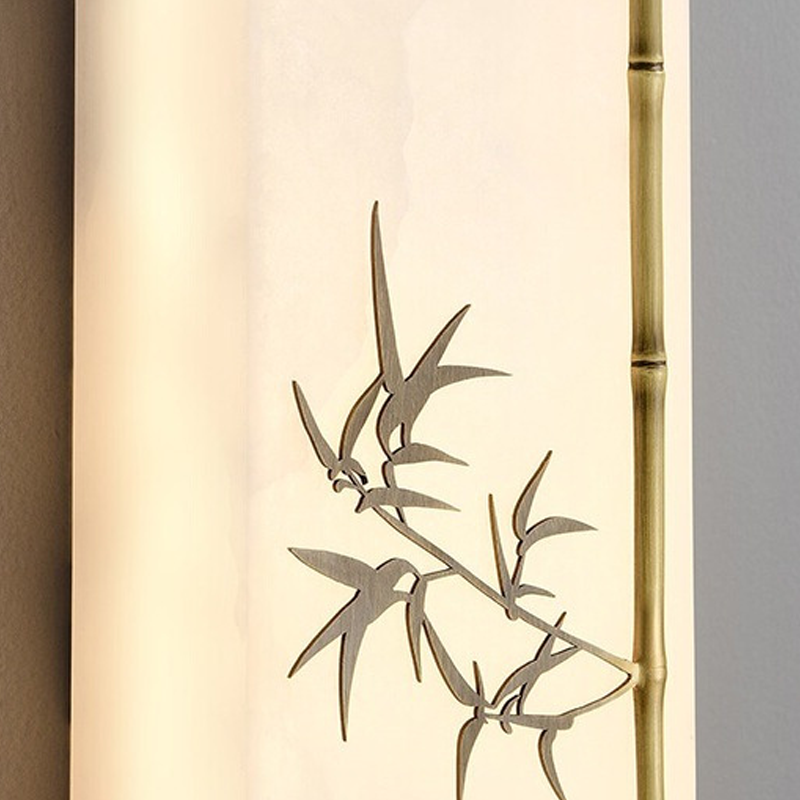 Chinese Rectangular Bamboo Pattern LED Wall Sconce Lamp